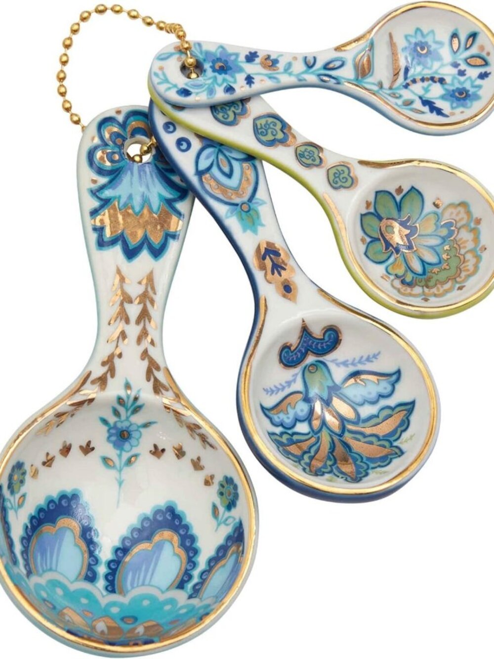 Ceramic Measuring Spoons Set of 4 | Floral Print, Gold Overlay, Gift Boxed